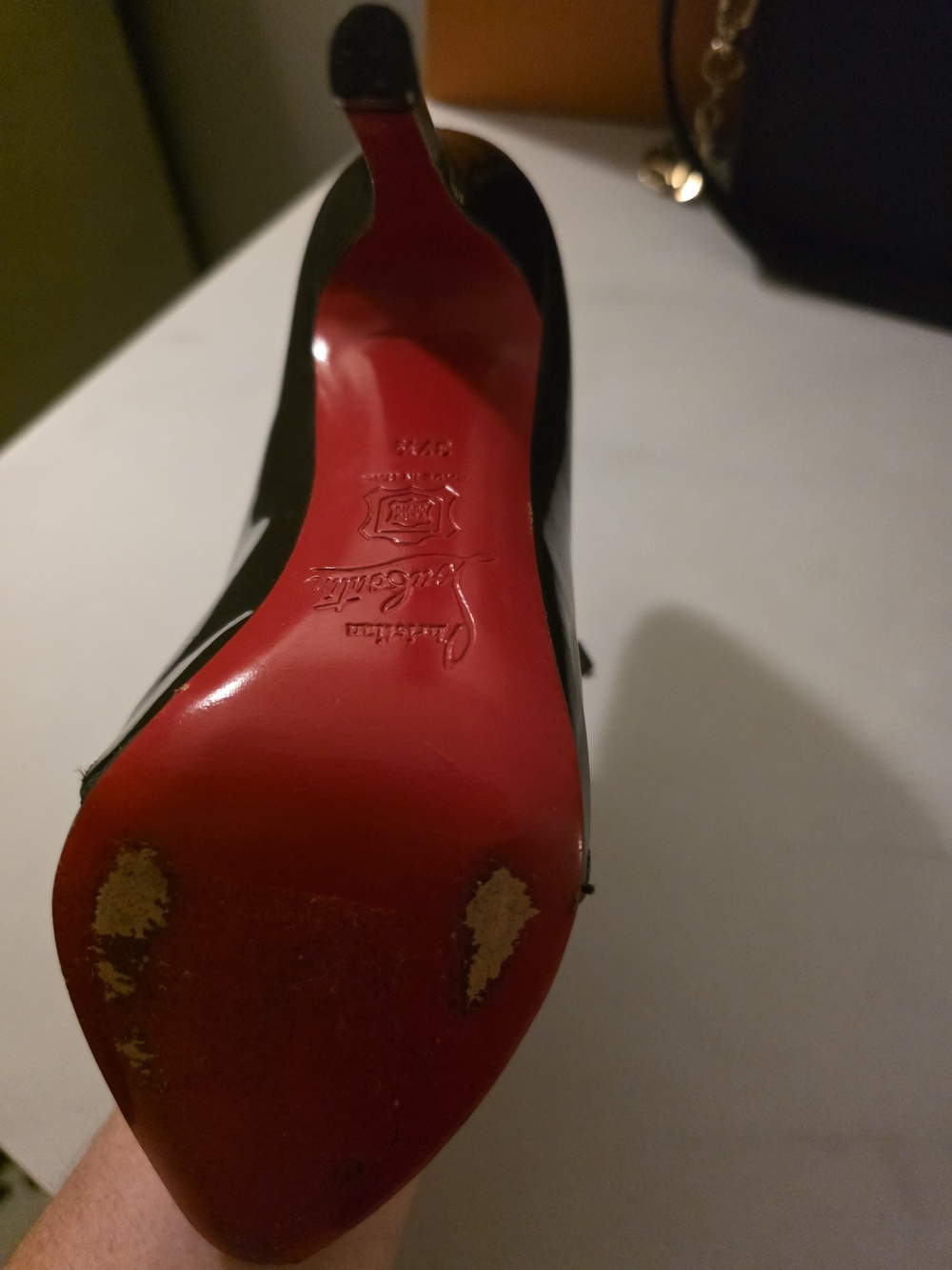Christian Louboutin Black Patent High-Heel Loafer with Red Sole and Gold Zip - Picture 5 of 7